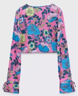 ZARA WOMEN'S SATIN EFFECT PRINTED TOP MULTICOLOR SIZE L 2576 410 630